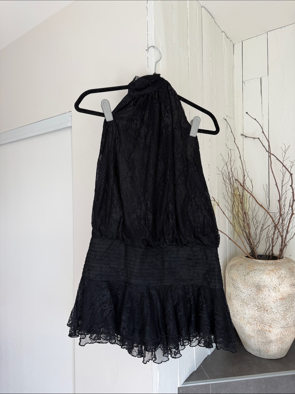 Black Lace Halter Mini Dress - Elegant Women's Dress - Picture 5 of 6